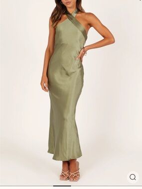 Petal & Pup Olive Green Halter Satin Maxi